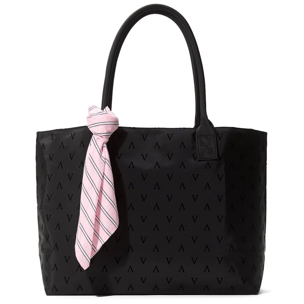 Victoria's Secret Black Tote with Pink Scarf Accent